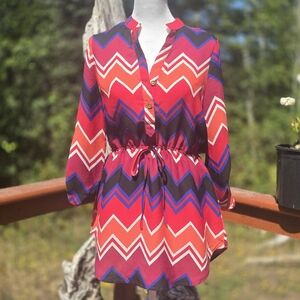 Justify Multicolor Chevron Blouse with Waist Tie